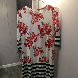 Flamingo Urban Red and navy multi pattern dress